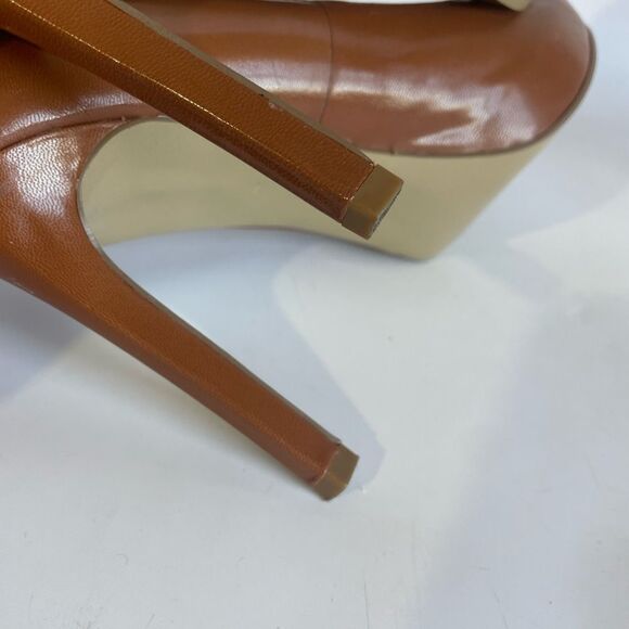 Guess Brown Leather Peep-Toe Heels Camel - Picture 8 of 8